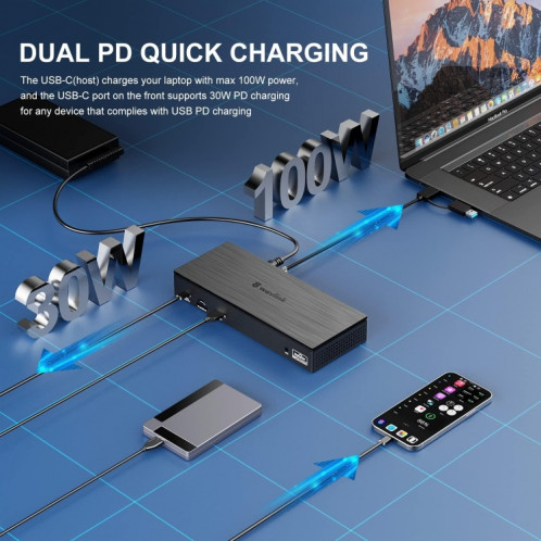 Wavlink UG69PD8 100W PD 18 en 1 Station d'accueil universelle de type C compatible avec station d'accueil, prise : SW46021807-08